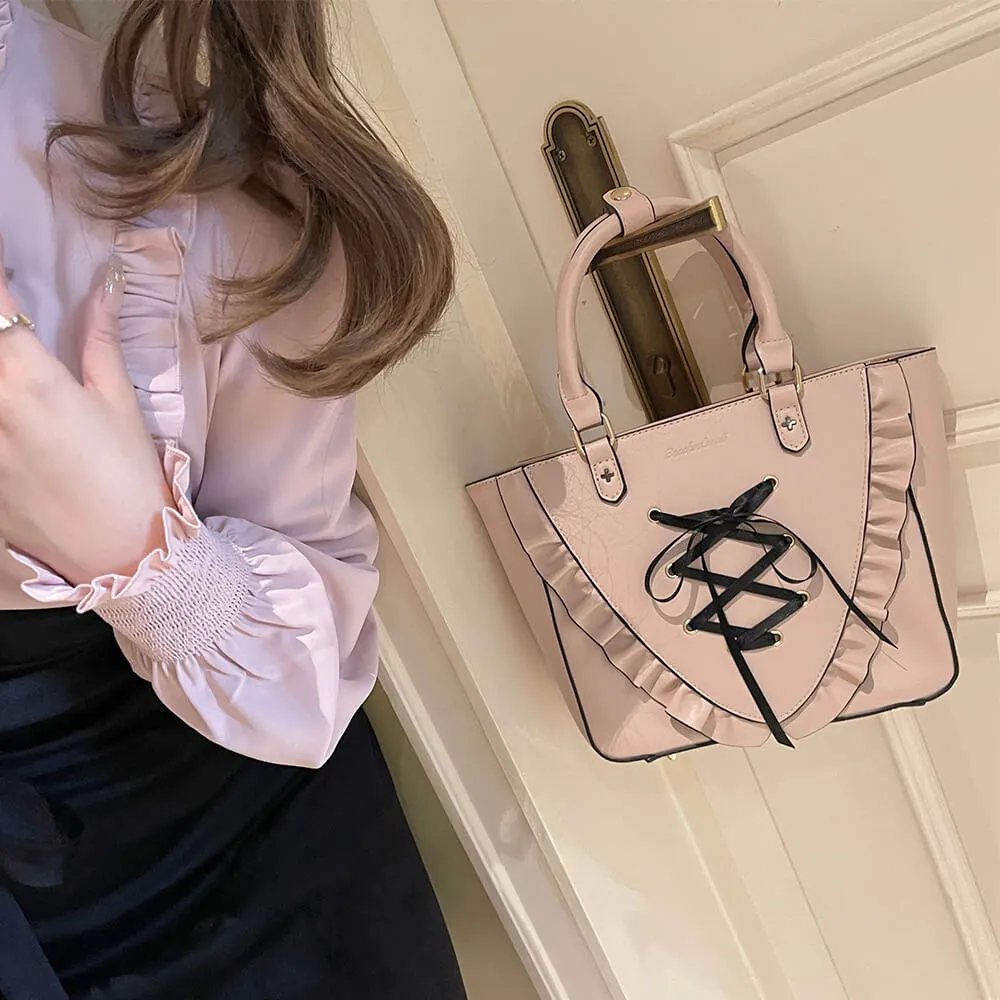 Sweet Lace-up Ruffle PU Ita Tote Bag