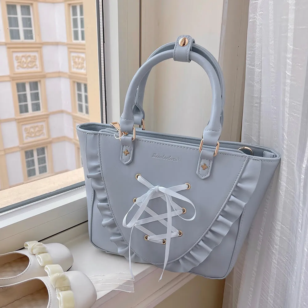 Sweet Lace-up Ruffle PU Ita Tote Bag