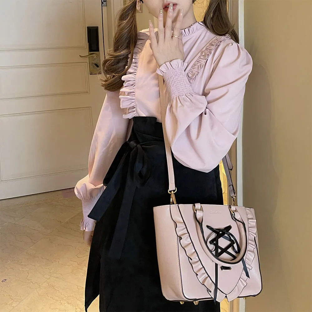 Sweet Lace-up Ruffle PU Ita Tote Bag