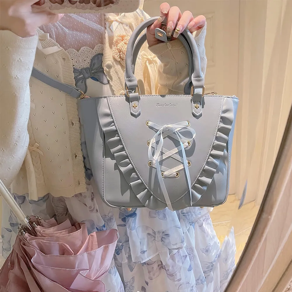 Sweet Lace-up Ruffle PU Ita Tote Bag