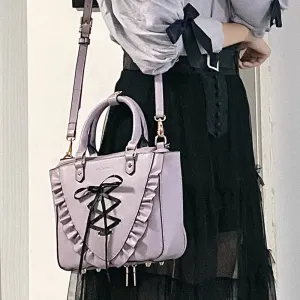 Sweet Lace-up Ruffle PU Ita Tote Bag