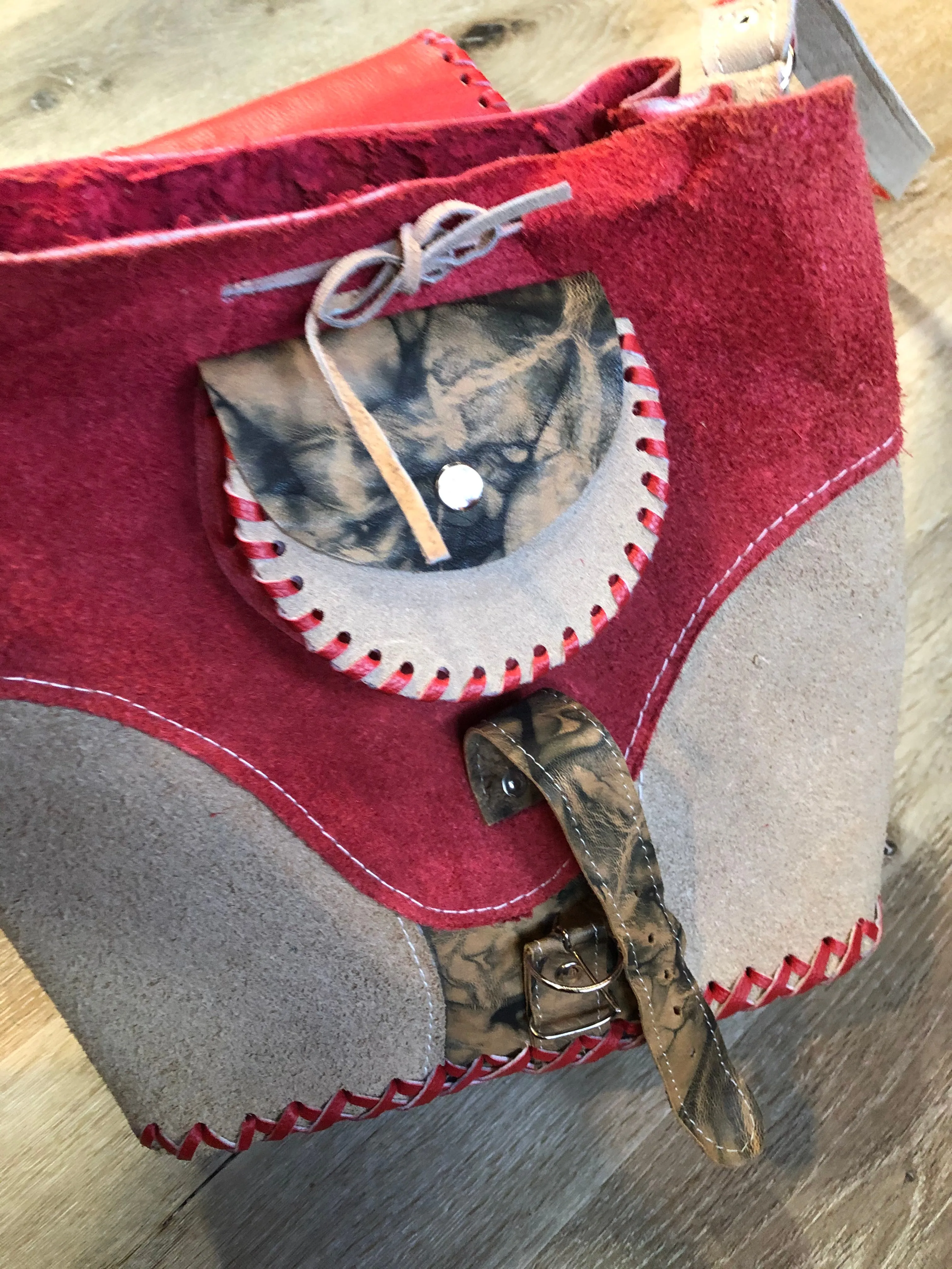 Tan and Red Suede Saddle Bag