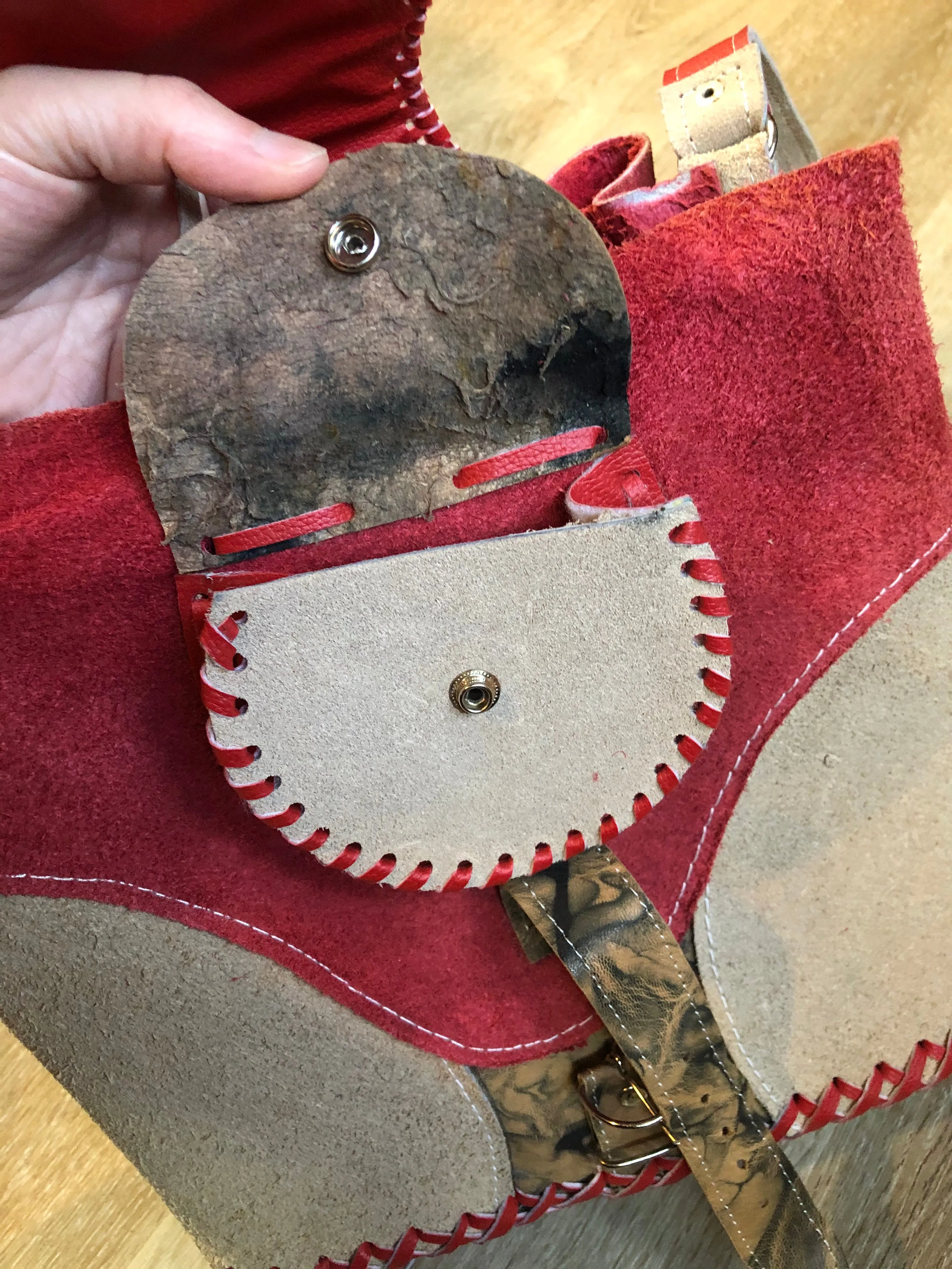 Tan and Red Suede Saddle Bag