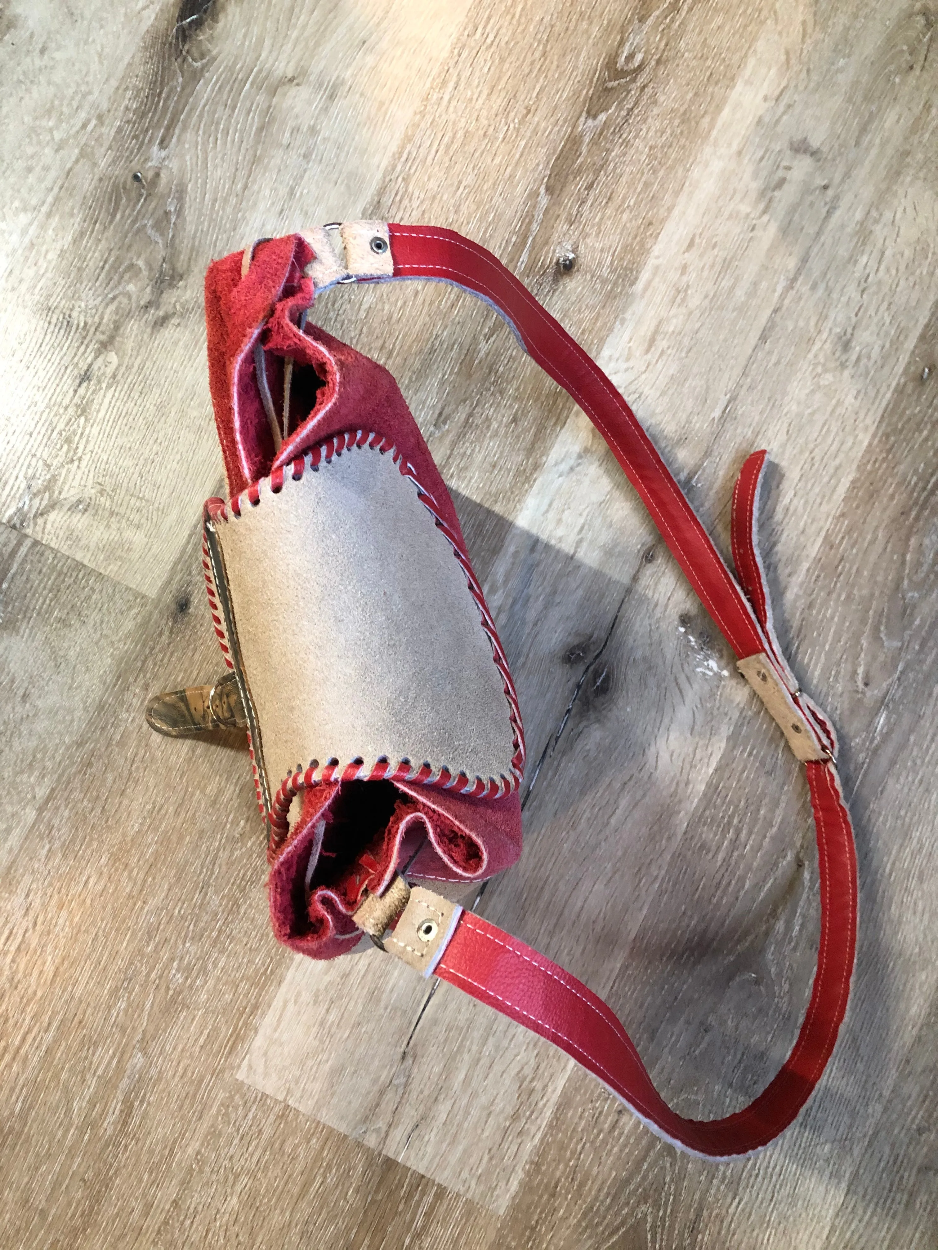 Tan and Red Suede Saddle Bag