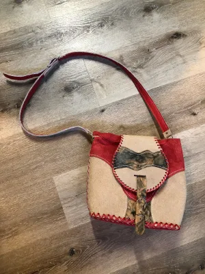Tan and Red Suede Saddle Bag