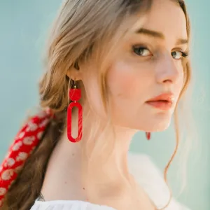 The Asbury Leather Earrings in Cherry Red ©