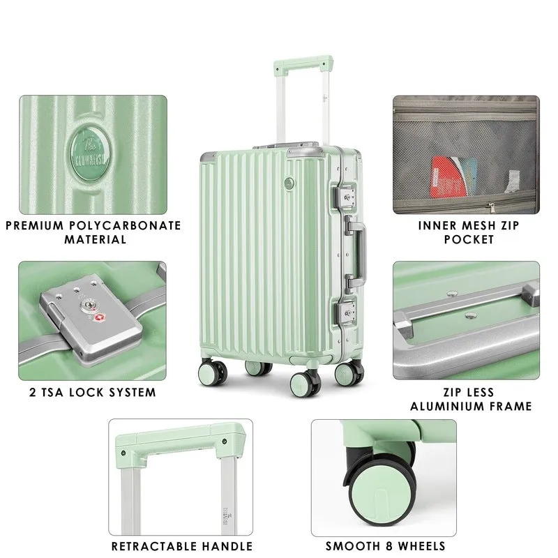 THE CLOWNFISH Combo of 2 Stark Series Luggage Polycarbonate Hard Case Suitcases Eight Wheel Trolley Bags with Double TSA Locks- Pistachio Green (Medium 67 cm-26 inch, Small 57 cm-22 inch)