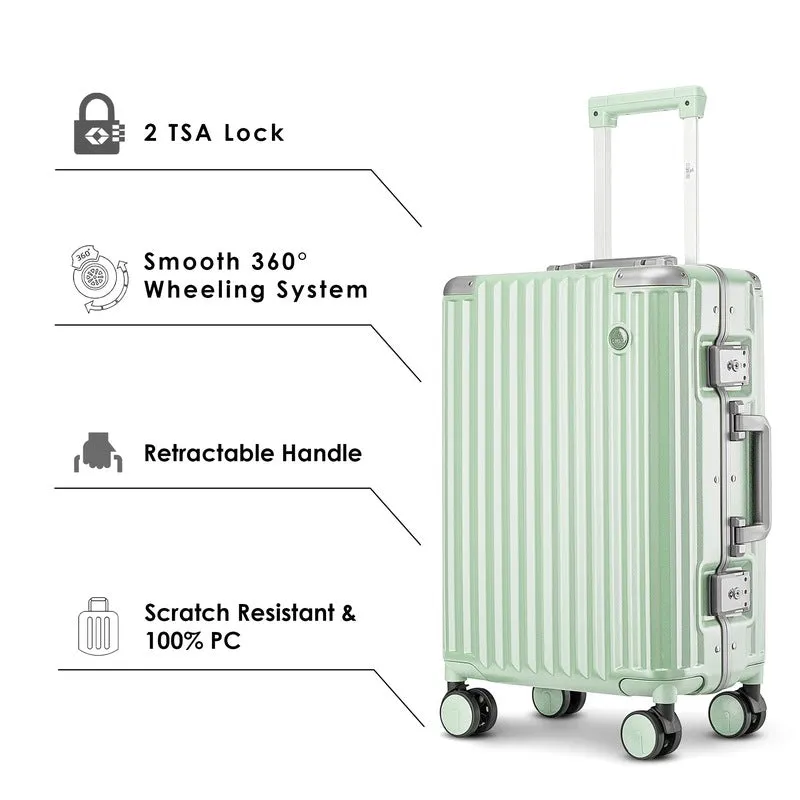 THE CLOWNFISH Combo of 2 Stark Series Luggage Polycarbonate Hard Case Suitcases Eight Wheel Trolley Bags with Double TSA Locks- Pistachio Green (Medium 67 cm-26 inch, Small 57 cm-22 inch)