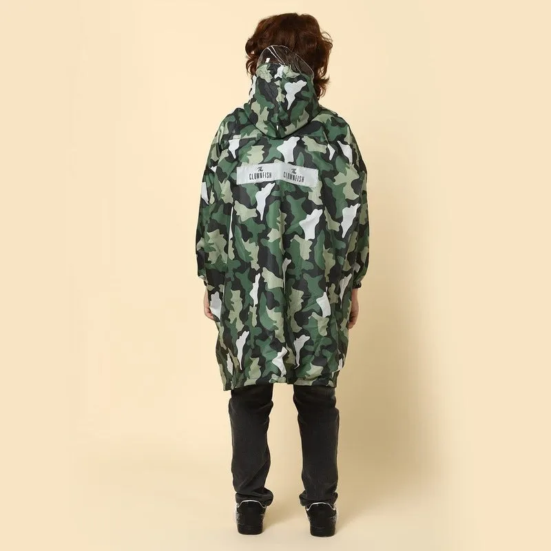 THE CLOWNFISH Laurel Series Kids Waterproof PVC Longcoat with Adjustable Hood & Extra Space for Backpack/Schoolbag Holding. Printed Plastic Pouch. Kid Age-12-13 years (Size-42-Blue)