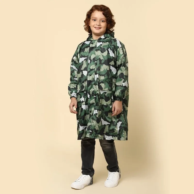 THE CLOWNFISH Laurel Series Kids Waterproof PVC Longcoat with Adjustable Hood & Extra Space for Backpack/Schoolbag Holding. Printed Plastic Pouch. Kid Age-12-13 years (Size-42-Blue)