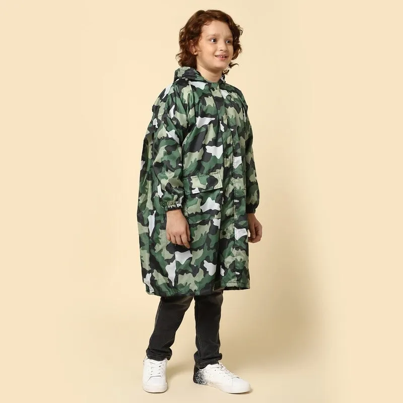 THE CLOWNFISH Laurel Series Kids Waterproof PVC Longcoat with Adjustable Hood & Extra Space for Backpack/Schoolbag Holding. Printed Plastic Pouch. Kid Age-12-13 years (Size-42-Blue)