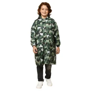 THE CLOWNFISH Laurel Series Kids Waterproof PVC Longcoat with Adjustable Hood & Extra Space for Backpack/Schoolbag Holding. Printed Plastic Pouch. Kid Age-12-13 years (Size-42-Blue)