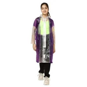 THE CLOWNFISH Laurel Series Kids Waterproof PVC Longcoat with Adjustable Hood & Extra Space for Backpack/Schoolbag Holding. Printed Plastic Pouch. Kid Age-9-10 years (Size-36-Blue)
