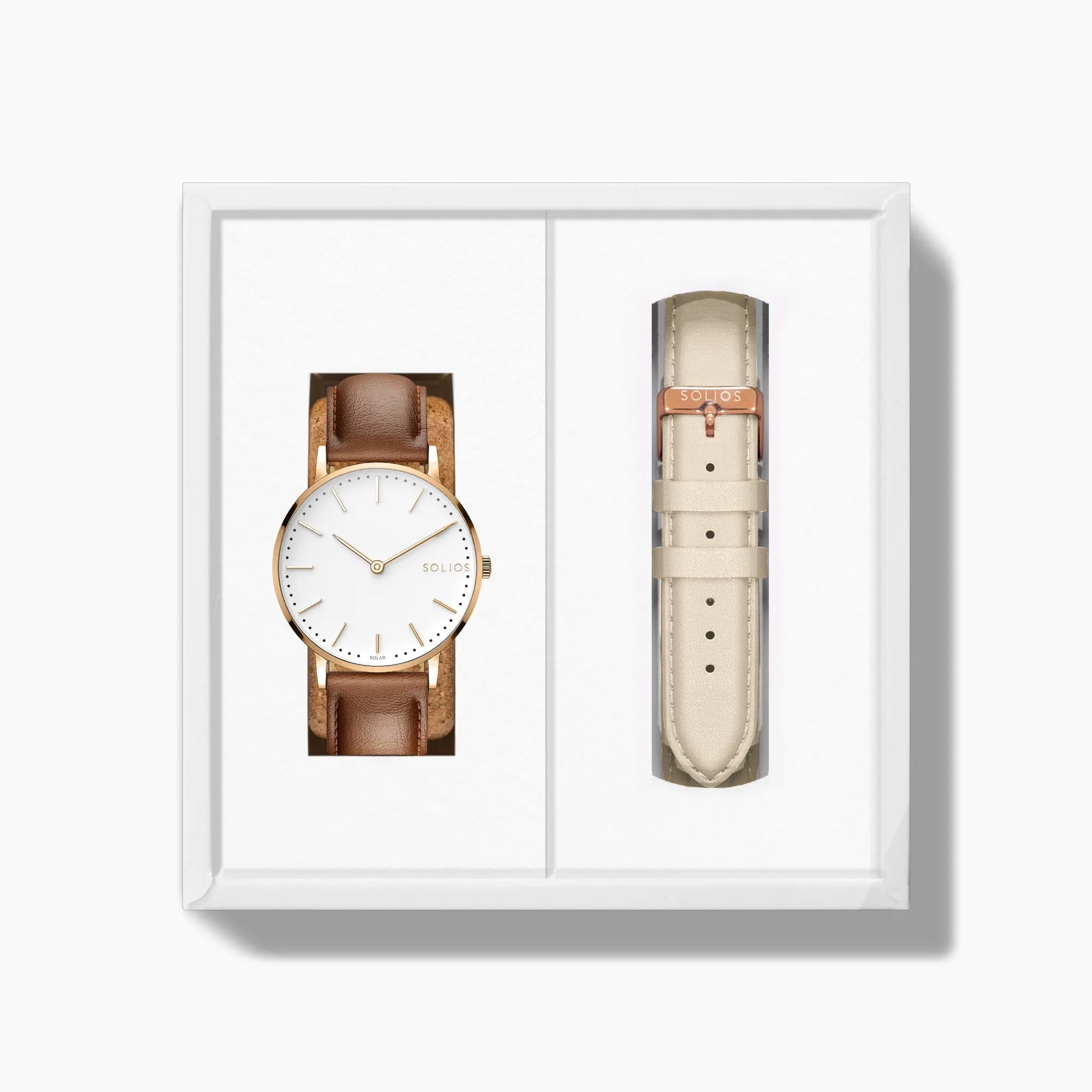 The Solar Classic Bundle | White Dial - Rose Gold Case