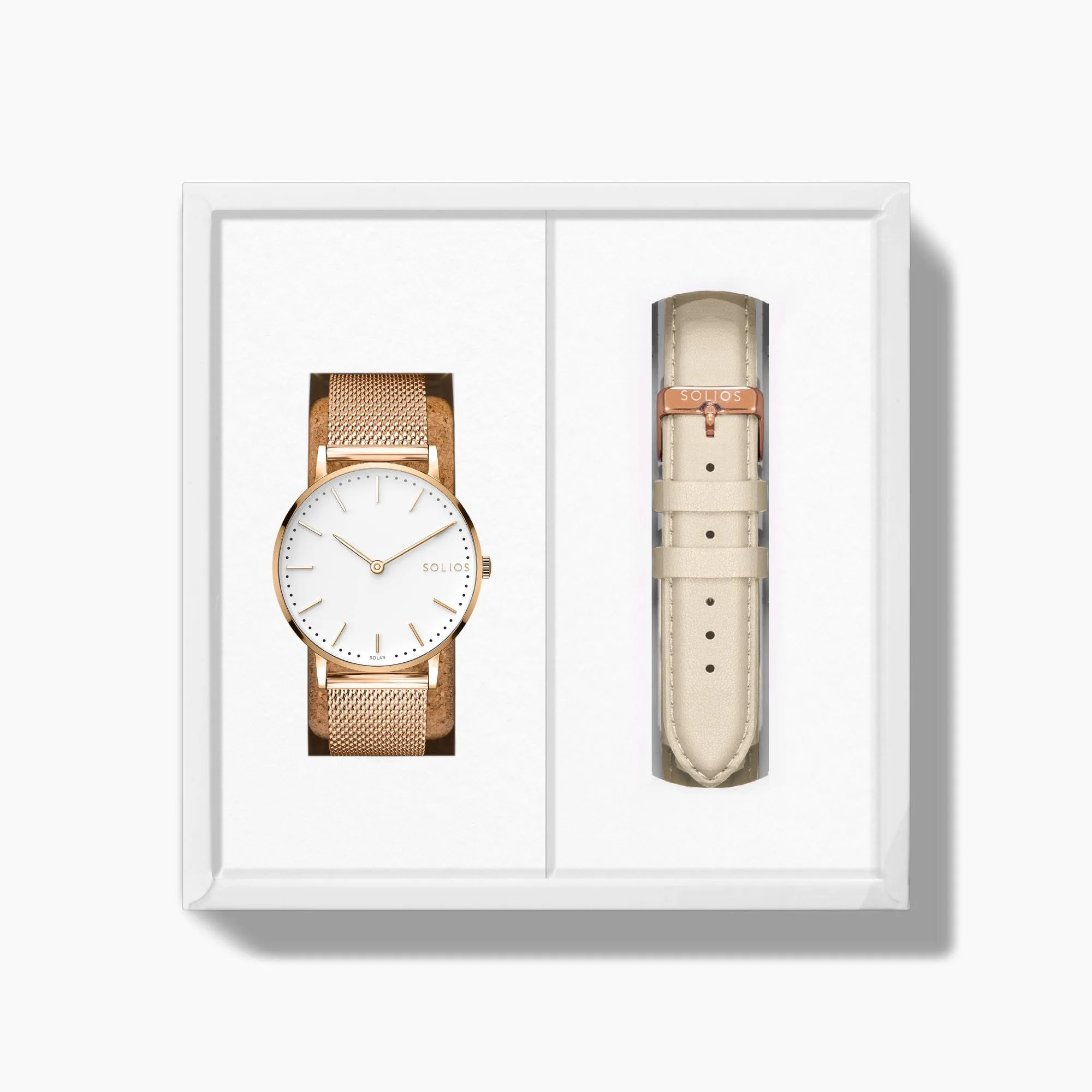 The Solar Classic Bundle | White Dial - Rose Gold Case