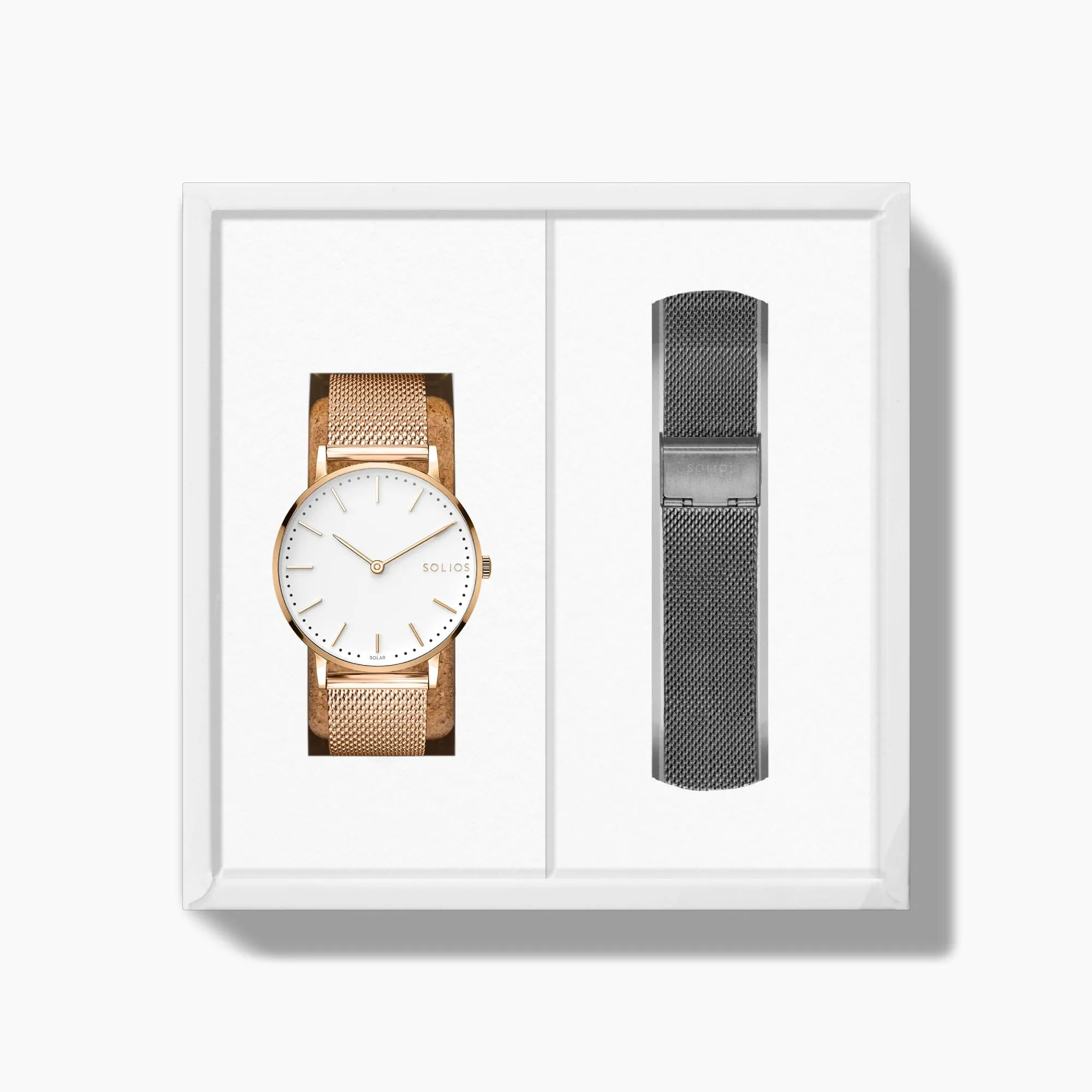 The Solar Classic Bundle | White Dial - Rose Gold Case