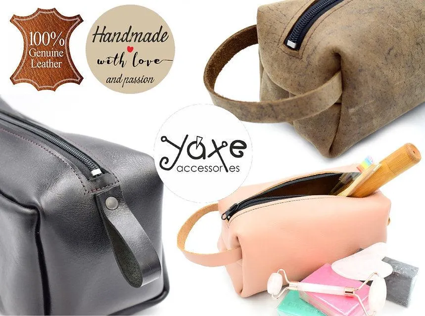 Toiletry leather bag Black Pink