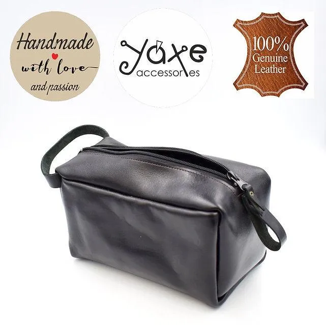Toiletry leather bag Black Pink
