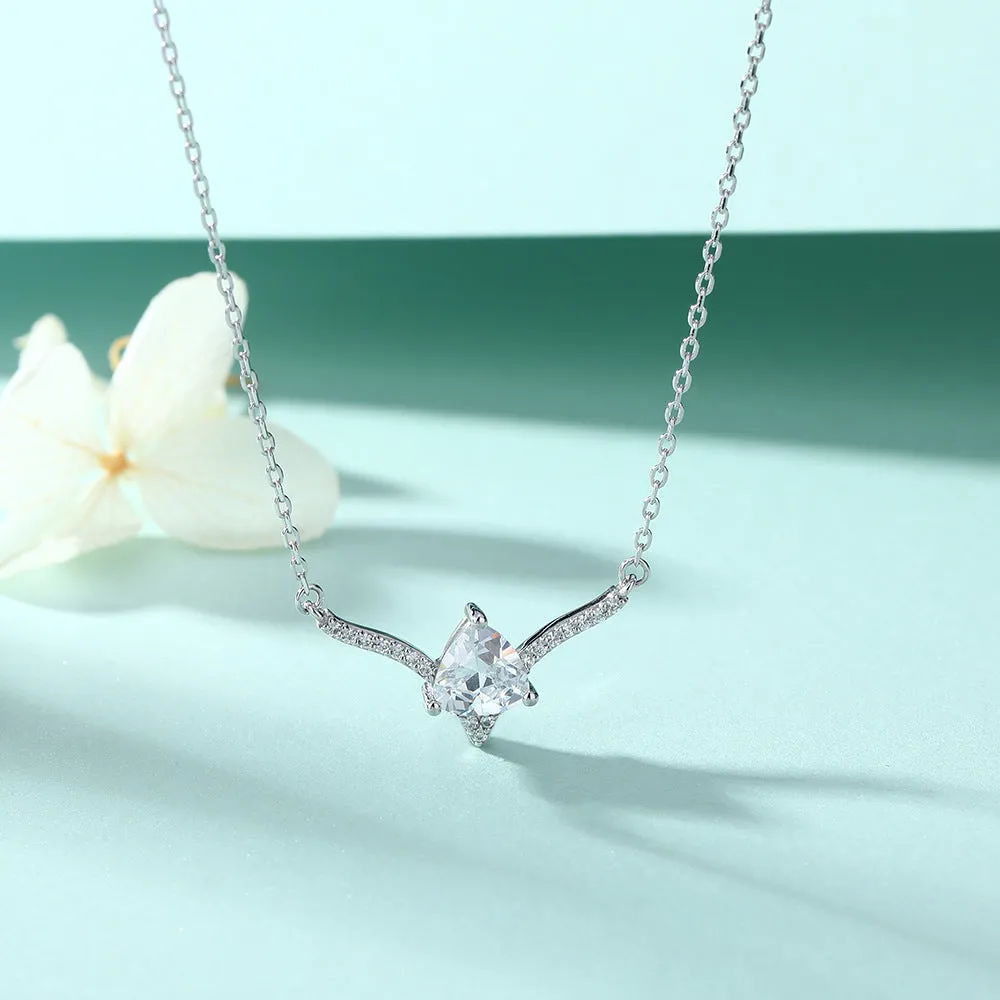 Triangle Zircon V-shape Pendant Silver Necklace for Women