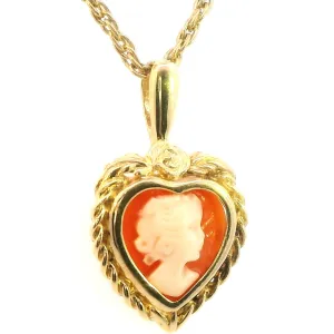 Vintage 9ct Yellow Gold Heart-Shaped Cameo Pendant - Elegant Lady Motif