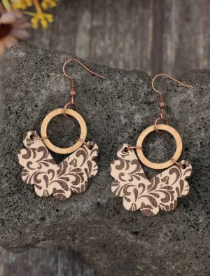 Vintage Geometric Wooden Drop Earrings