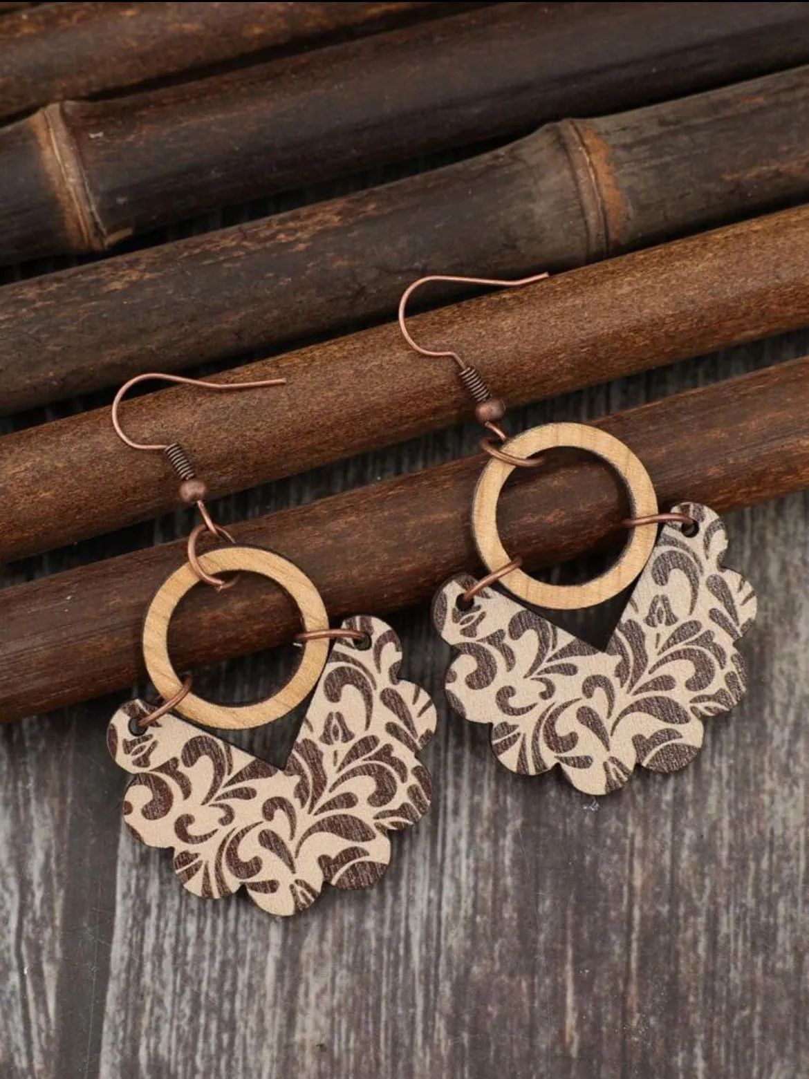 Vintage Geometric Wooden Drop Earrings