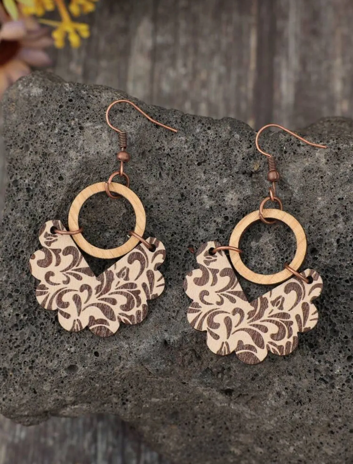 Vintage Geometric Wooden Drop Earrings