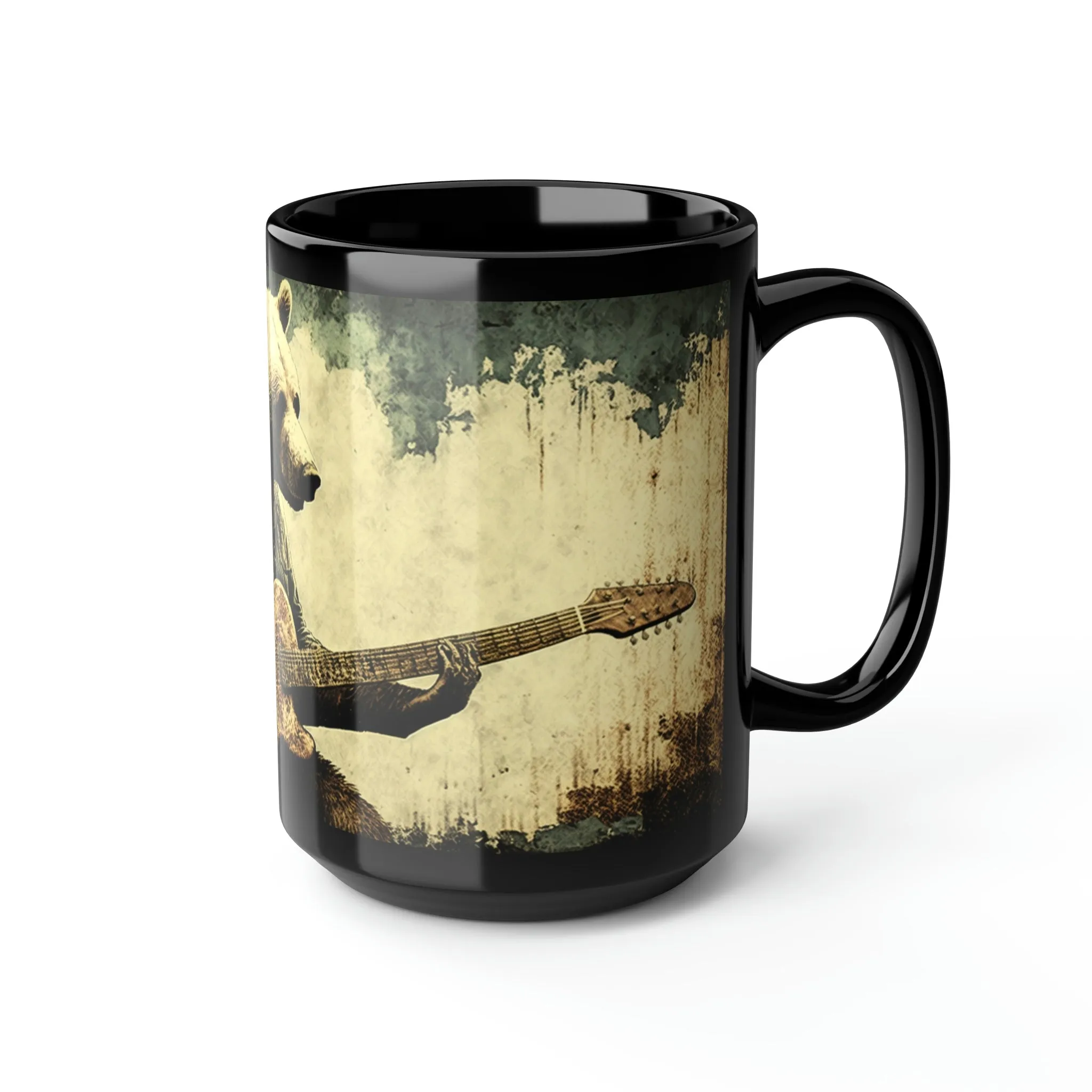Vintage Grizzly Bear Playing Guitar - 15 oz Coffee Mug