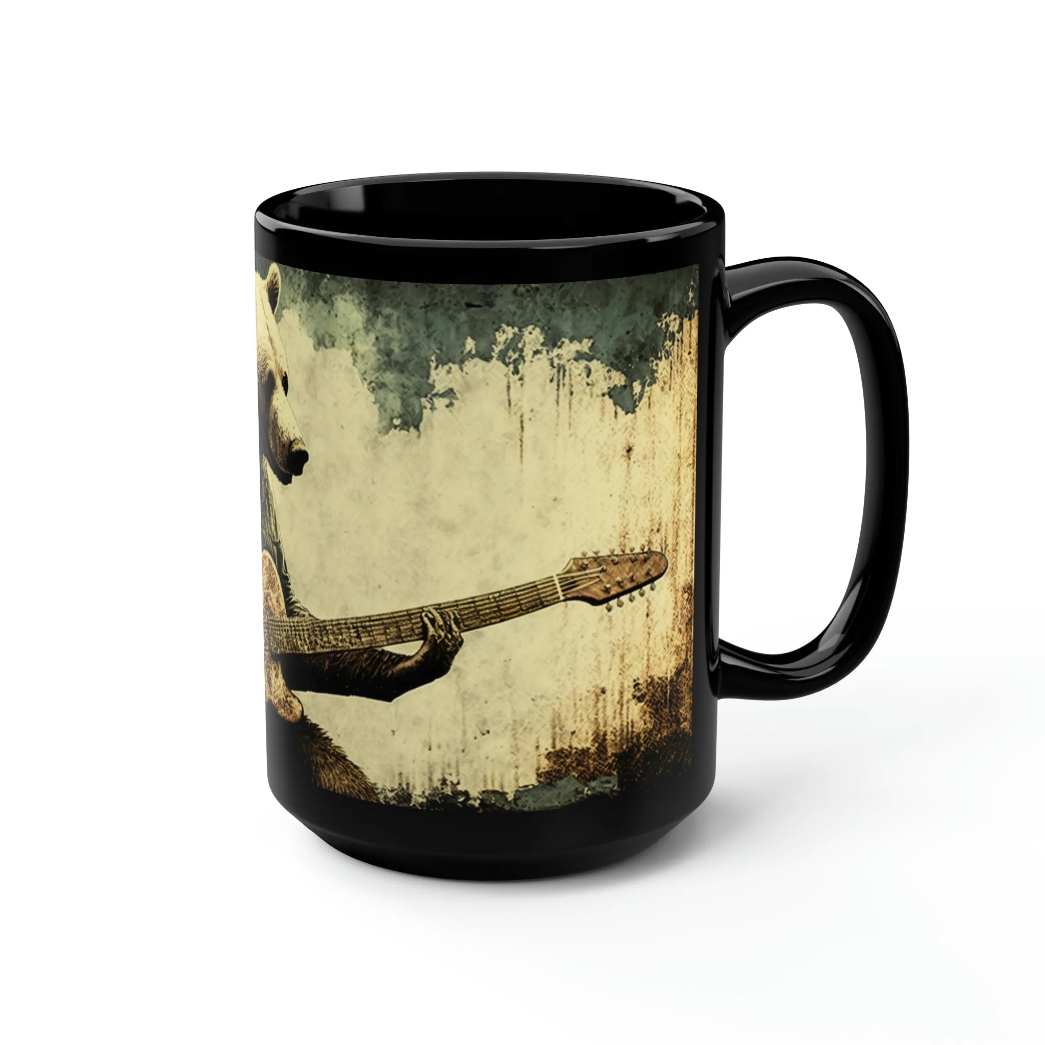 Vintage Grizzly Bear Playing Guitar - 15 oz Coffee Mug