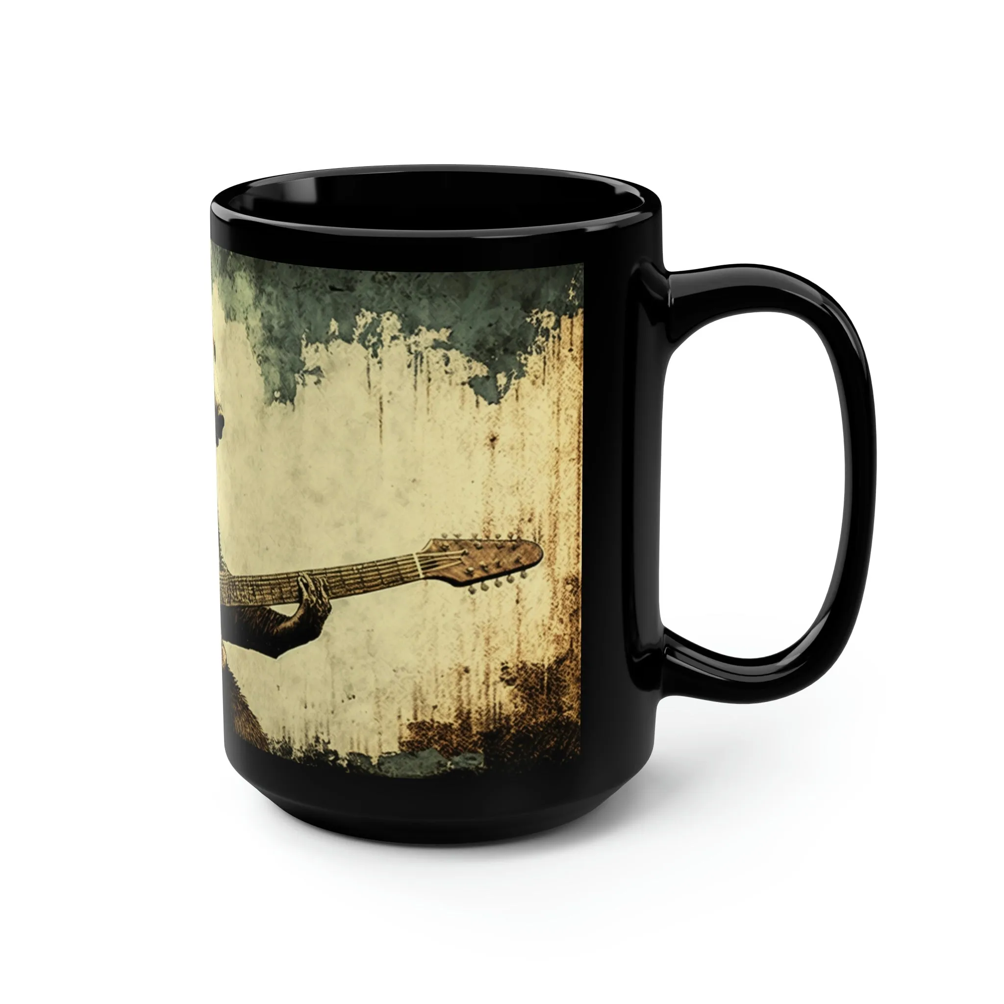 Vintage Grizzly Bear Playing Guitar - 15 oz Coffee Mug