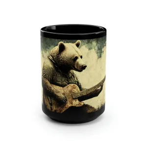 Vintage Grizzly Bear Playing Guitar - 15 oz Coffee Mug