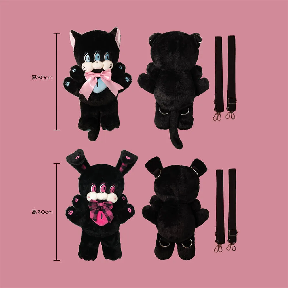 Wacky Eyed Bunny and Cat Plushie Bag