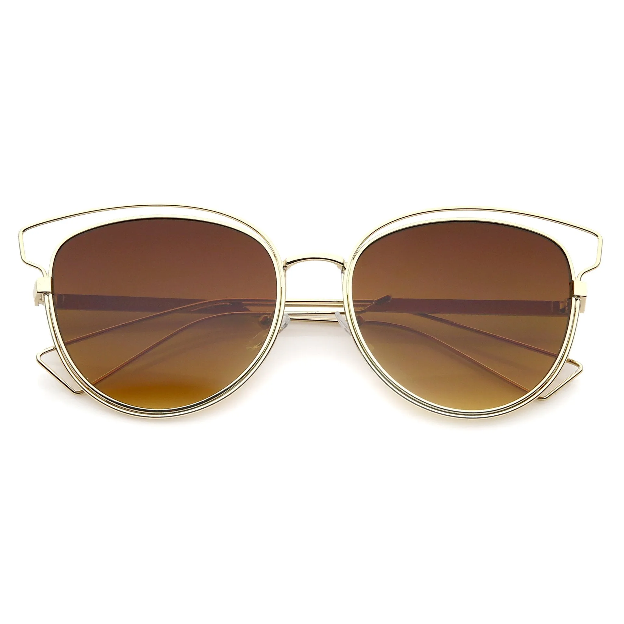 Women's Metal Wire Frame Flat Lens Sunglasses A345
