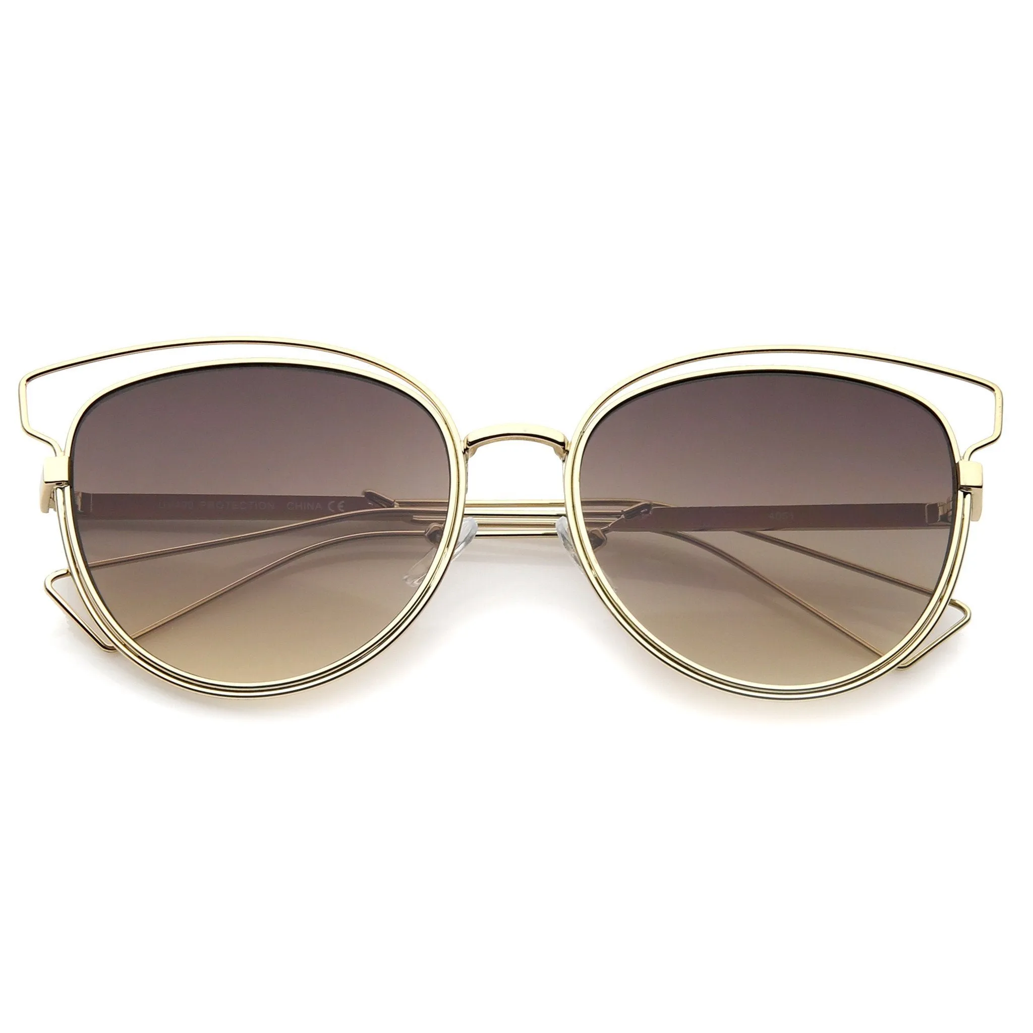 Women's Metal Wire Frame Flat Lens Sunglasses A345