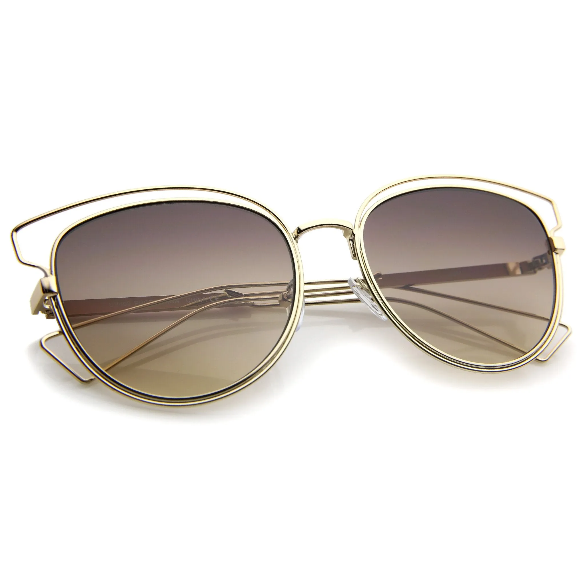 Women's Metal Wire Frame Flat Lens Sunglasses A345