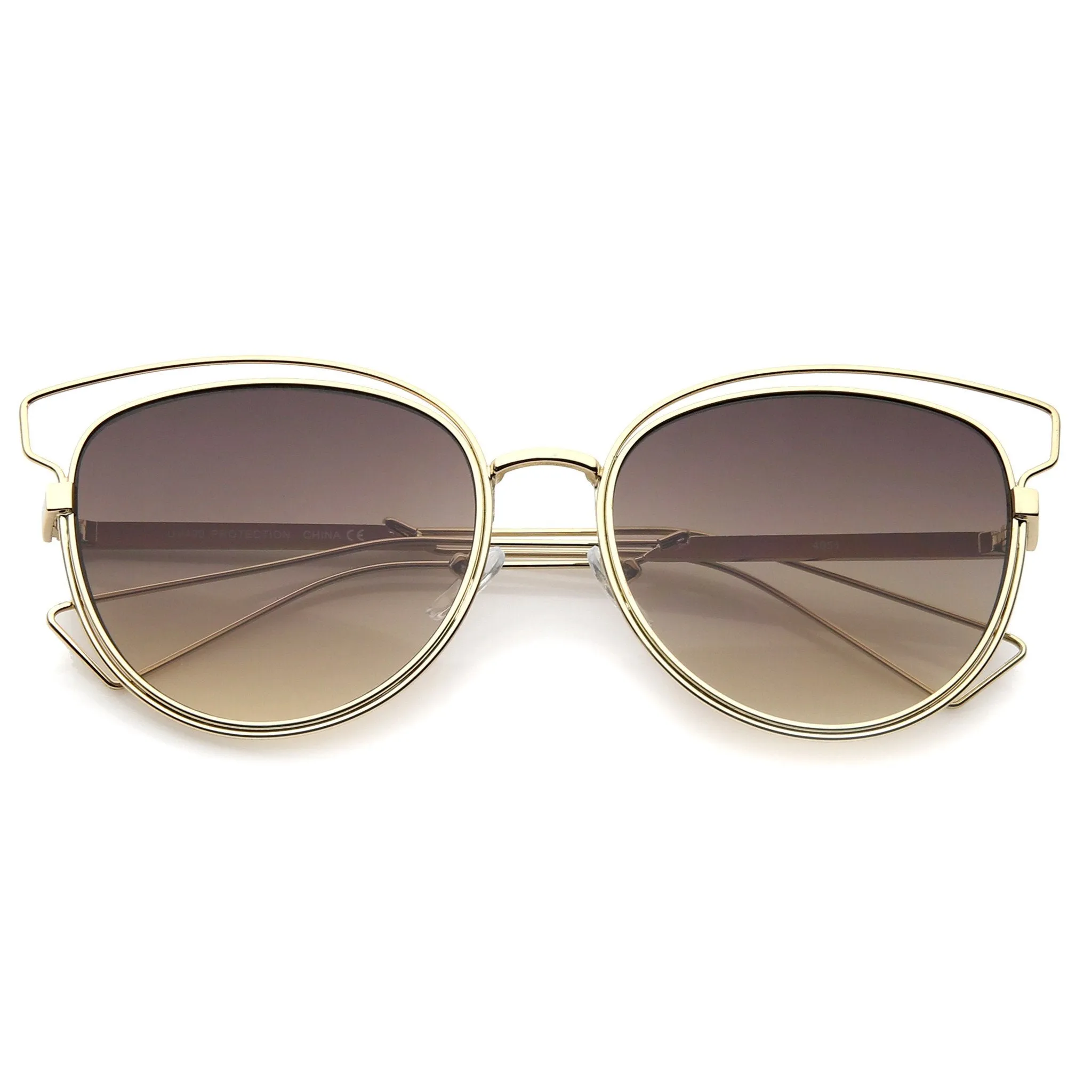 Women's Metal Wire Frame Flat Lens Sunglasses A345