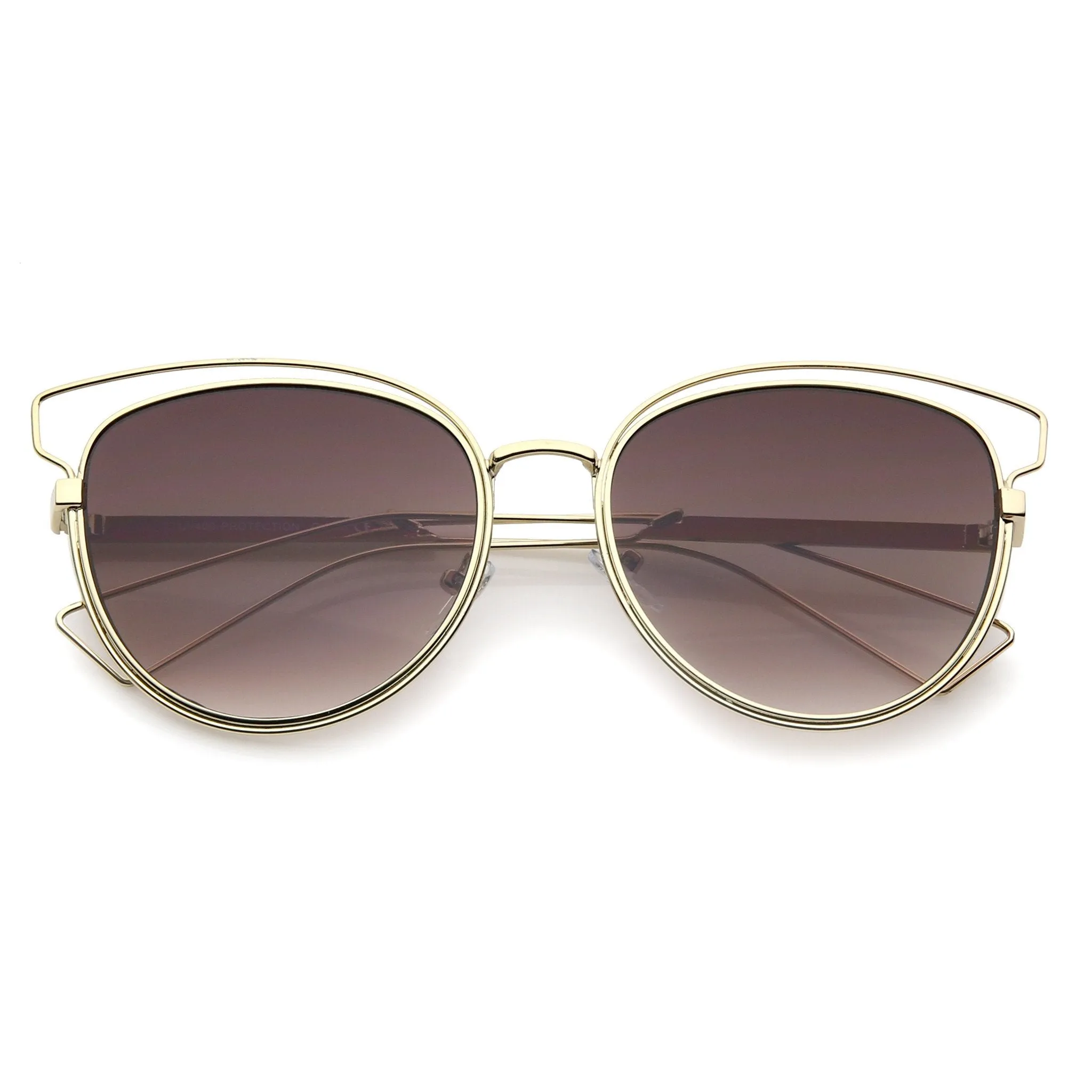 Women's Metal Wire Frame Flat Lens Sunglasses A345