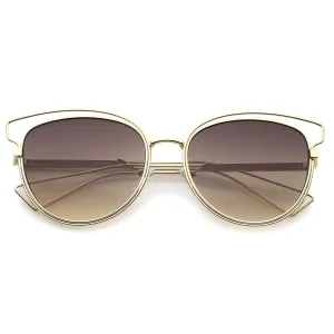 Women's Metal Wire Frame Flat Lens Sunglasses A345