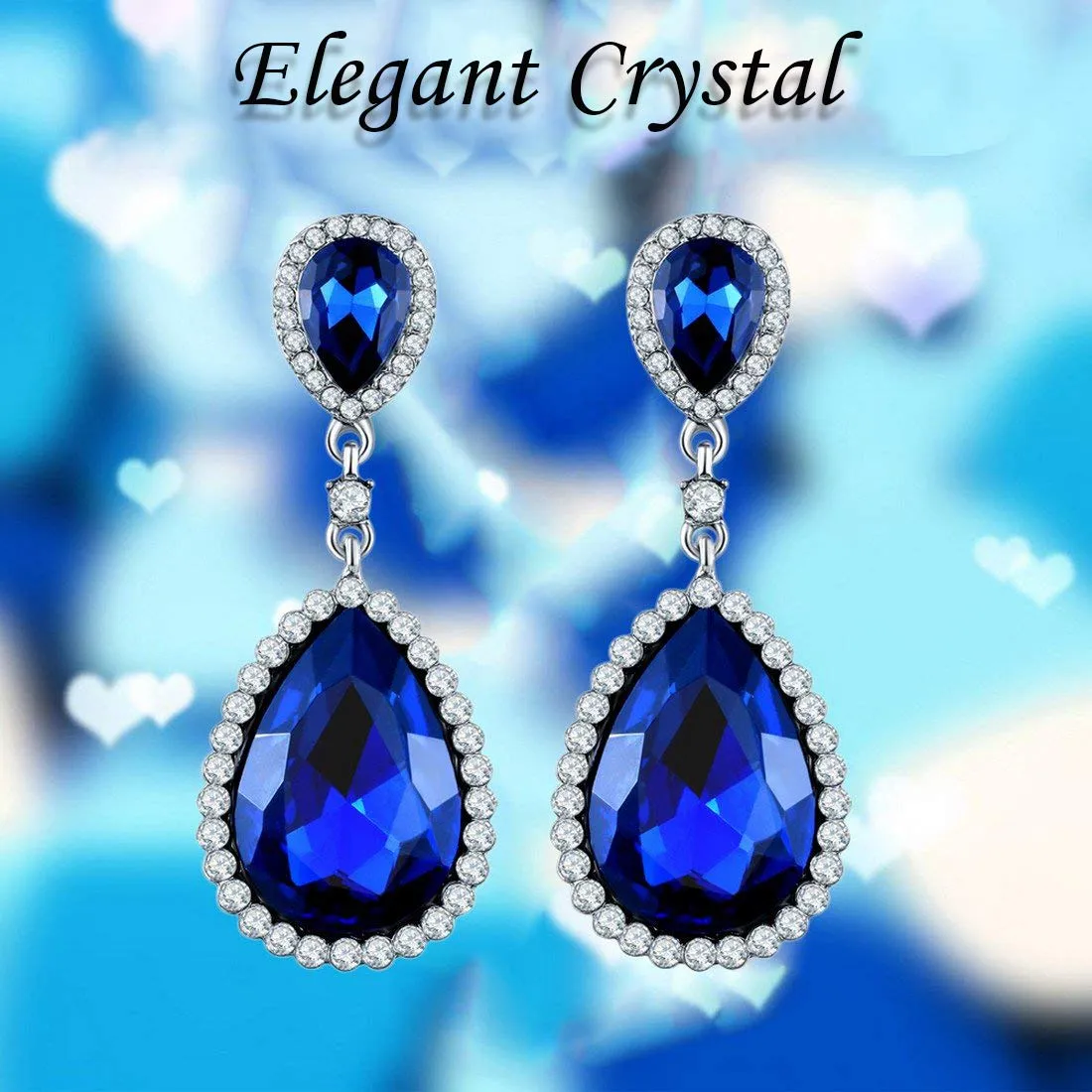 Yellow Chimes Earrings for Women and Girls | Blue Stone Crystal | Silver Tone Drops | Oval Shaped | Birthday Gift for Girls and Women Anniversary Gift for Wife